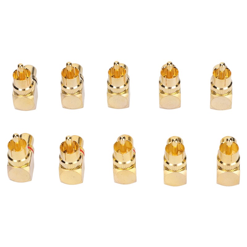 10pcs RCA Right Angle Adapter Male to Female Copper Gold