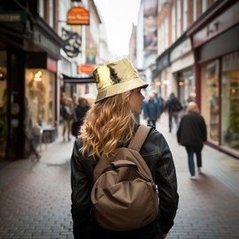 Joylife Metallic Bucket Hat Trendy Fisherman Hats Unisex Reversible Packable Sun Cap, Pu Leather Gold, One Size-Large