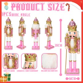 Pink Nutcracker Soldier Ornaments Christmas Decorations, 14 Inch christmas nutcracker figures large, Traditional Painted Wooden Doll,Nutcracker Soldier Puppet Doll for Fireplace Xmas Gift Indoor Decor