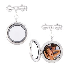 SUPERFINDINGS Pack of 2 Bow Bouquet Photo Locket Pendant Alloy Bridal Brooches Bow Tie Wedding Memorial Pins Alloy Glass Photo Frame Sweater Scarf Clip 5 x 3 cm