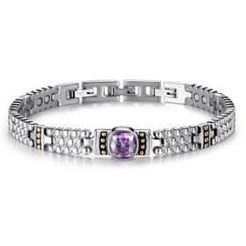 RainSo Women's Bracelet Enique Gemstone Design Magnetic Bracelets Crystal Inlaid Earrings for Women Bracelet with 3 Smart Buckles (Purple), Metal