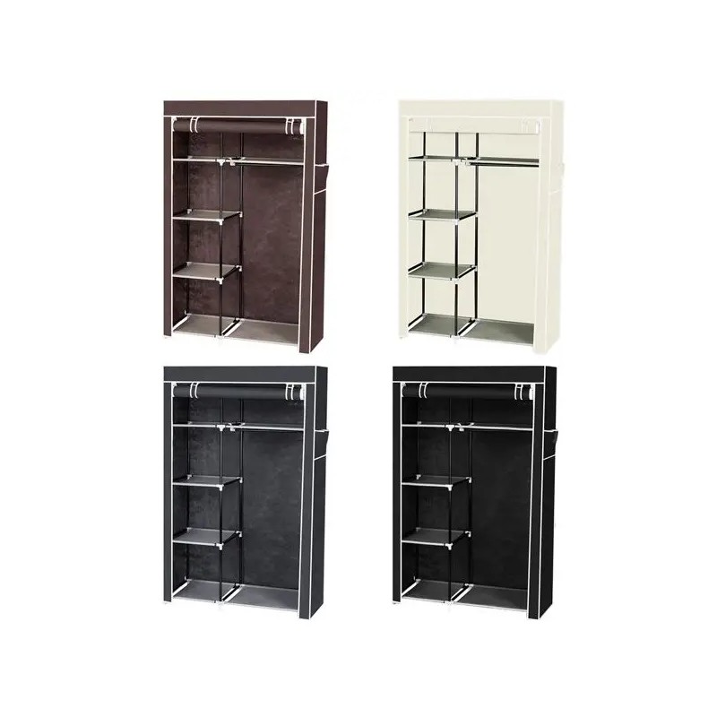 64\" Gray Portable Closet Storage Organizer with Shelves Wardrobe Clothes