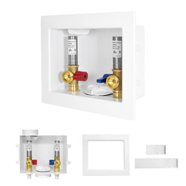 2-PACK GUOFIS Washing Machine Outlet Box with Stainless Steel Hammer Arrestor, PEX Laundry Washer Box with Central and Side Drain Design(1/2"CPVC Connection Inlet X 3/4"MHT Outlet)(WM009-2Pack)