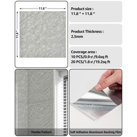 WADILE 20pcs Peel and Stick Shower Waterproof Marble Tiles Wall Panels, 11.8"x11.8" Self-Adhesive Backsplash, for Home Bathroom, Kitchen, Living Room Light Grey (Not Real Tile)