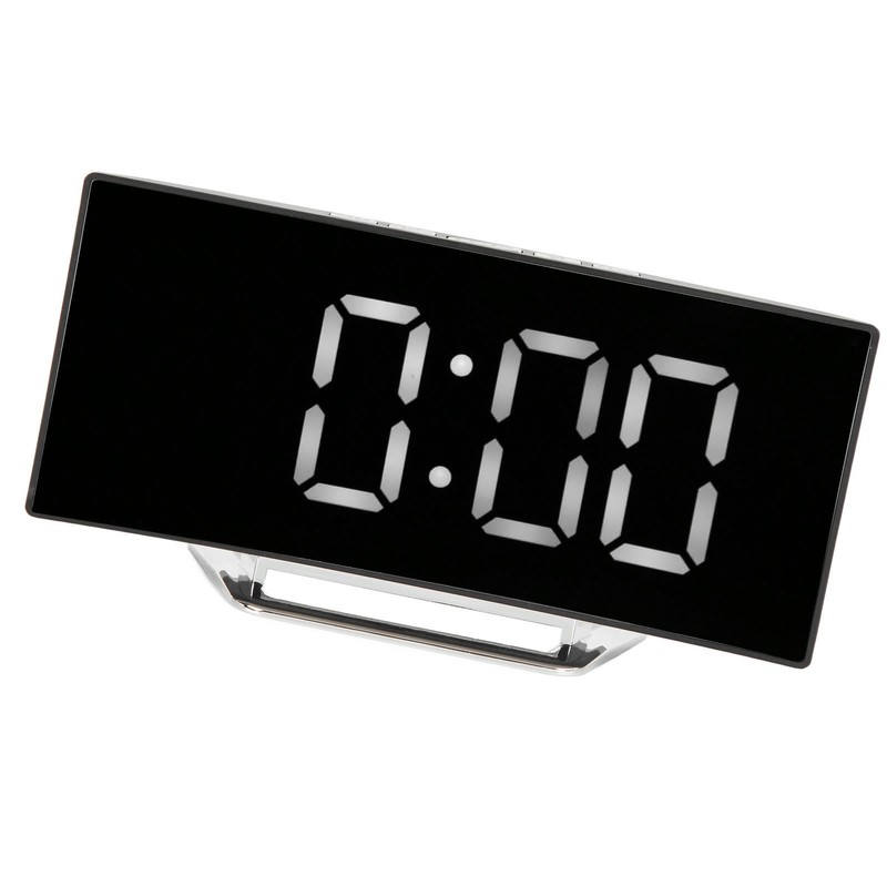 Digital Alarm Clock Mirror Smart Light Sensing Curved Screen LED