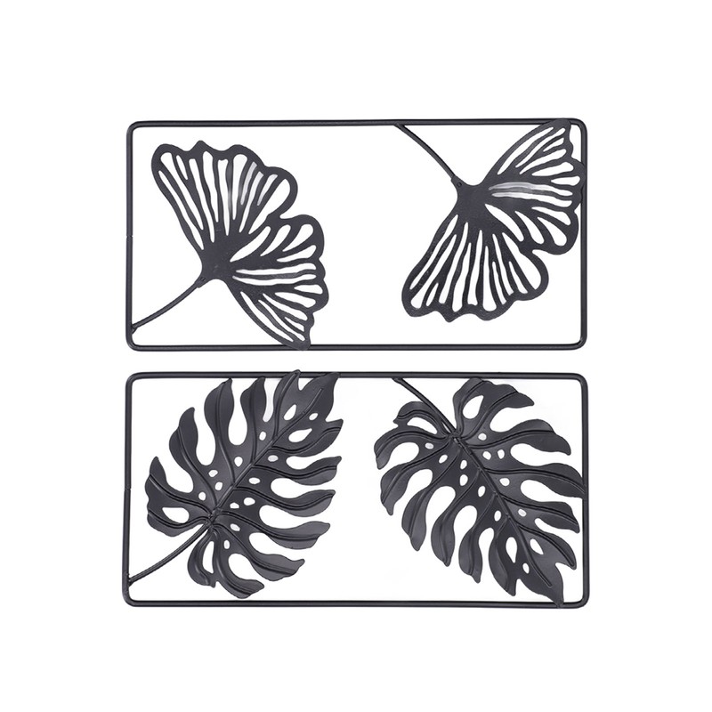 2pcs Leaf Statue Black Style Embossed Design Metal Material Decorative