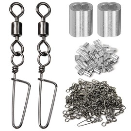 Volein Decoy Crimp Swivel Snap Set, Decoy Crimping Snap Swivels Tools, Decoy Line Crimps Ball Bearing Swivels, Texas Rigs Tools for Duck Goose Decoys Hunting（150-Pack