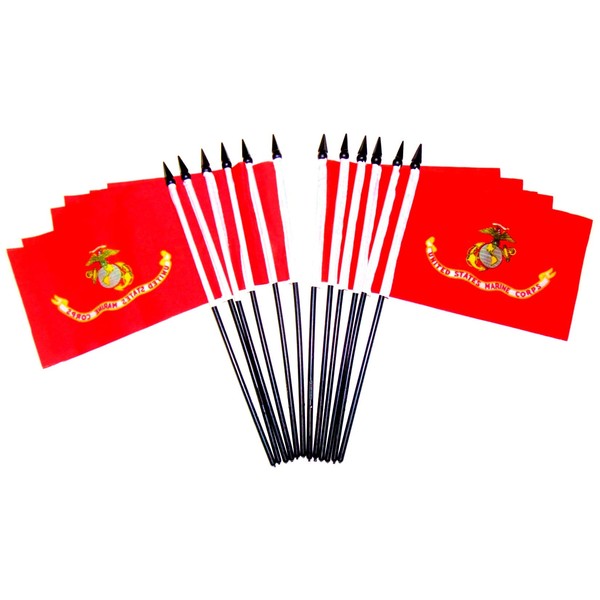 Pack of 12 United States Military Service Miniature Desk & Table Flags Includes 12 Polyester Small Mini Military Stick Flags (4"x6" Marine Corps - 12 Polyester Flags)