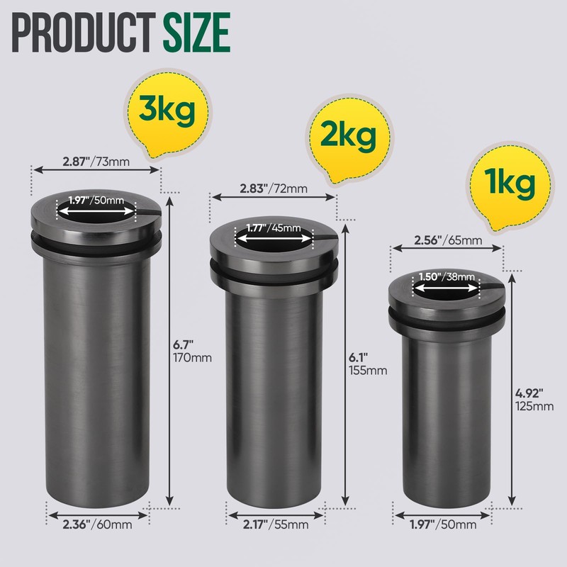 Graphite Crucible for Melting Gold, Silver, Copper 1/2/3kg 99.97% Carbon