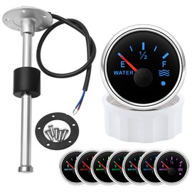 Marine Sailboat 52mm (2'') Water Level Tank Gauge with 7 Colors Backlights 12V 24V with 150mm Water/Fuel Level Sending Unit Sender Sensor