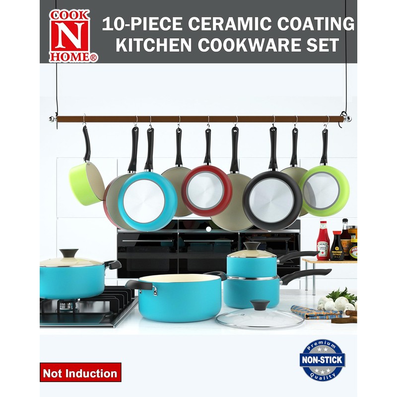 Cook N Home 10-Piece Ceramic Nonstick Cookware Set - Pots,