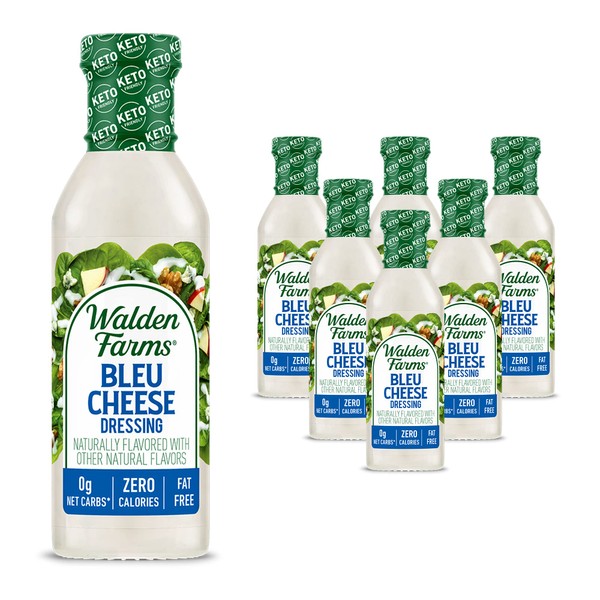 Walden Farms Bleu Cheese Dressing 12 oz Bottle (6 Pack) Fresh and Delicious, 0g Net Carbs Condiment, Kosher Certified, So Tasty on Salads, Burgers, Chicken, Appetizers and Many More
