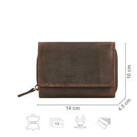 STILORD 'Beverly' Vintage Leather Purse Women's Medium Genuine Leather Wallet with Many Card Slots and Coin Compartment Elegant Women's Wallet with RFID Protection, Crete - Brown, M, coin purse