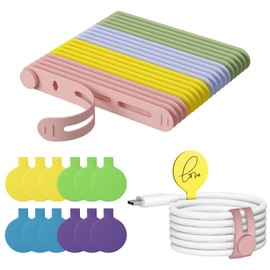 Nearockle 32Pcs Nearockle Cable Labels and Silicone Cable Ties Value Cable Management Set, 20 Cable Ties+12 Cord Labels for Electronics, Travel Home Office Desk Wire Organization(Multicolor)