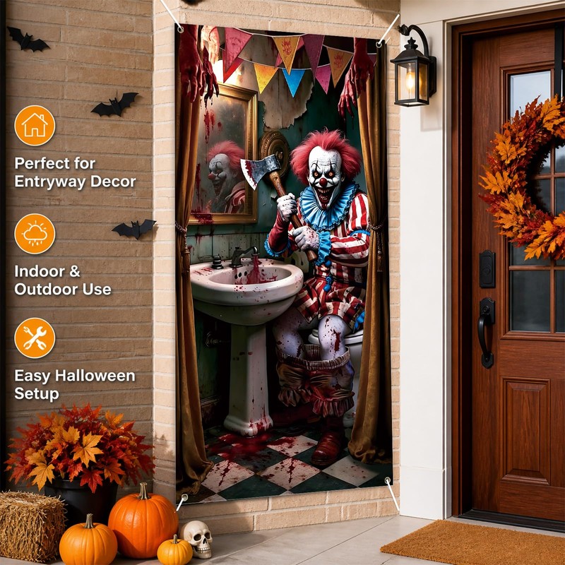 Halloween Garage Door Decoration, 70.9 x 35.4 Inch Bloody Clown