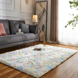 Evitany Rainbow Rug,Fluffy Rugs for Bedroom,Washable Rugs Living Room,Anti Slip High Pile Rugs for Dining Room,Office,Lounge (Rainbow,80x120 cm)