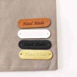Juland PU Leather Label Clothing Hand Made Embossed Tag Embellishment Knit DIY Accessories for Jeans Bags Shoes Hat –80PCS 1.2x4.5cm- 4 Colors