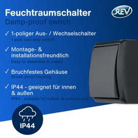 REV AquaForm, Off Switch - Toggle Switch Wet Room IP44, Surface-Mounted, Anthracite