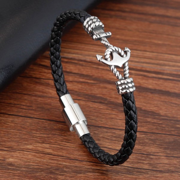 Mens Anchor Rope Bracelet • Mens Sailor Bracelet Metal Leather Bracelet • Anchor Cord Bracelet • Handmade Gift for Him • Easter Mens Gift