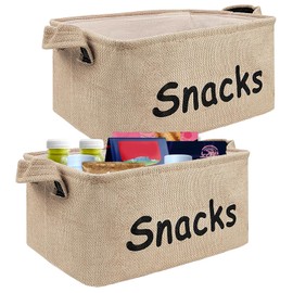 2 PCS Snack Organizer for Pantry Durable Burlap Snack Storage Bin with Handle for Countertop Pantry Organizers and Storage Baskets Food Storage Organizer Bins for Pantry, Kitchen, Office (Beige)