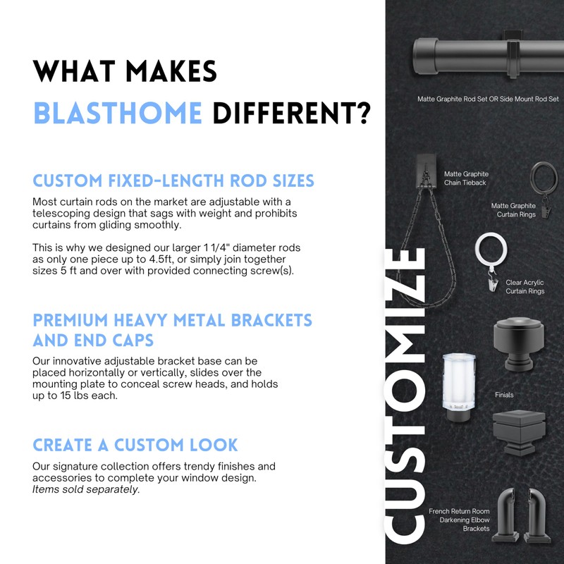 BlastHome® Non-Adjustable Luxury Curtain Rods for Windows, 1 ¼” Rod