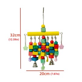 AIMALL Nordic Woven Pendant Bird Cage Toy with Chewable Wood Blocks, 7.87x12.59in, Colourful Parrot Chew Toys for Cockatoos, African Greys & Macaws