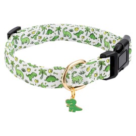 Gelwoo Cotton Dog Collar,Soft and Cute Puppy Collars with Dinosaur Patterned Design for Girl Female Boy Dogs,Adjustable Buckle Pet Collar for Small Medium Large Dogs (Green Dinosaur, S)