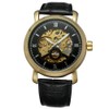 Winner Calendar Hollow Automatic Mechanical Movement Causal Men Wristwatch(Black+Gold)