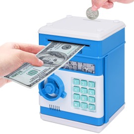 ZHLELEWZ Piggy Bank for Boys and Girls with Password ATM This toy bank is a great gift for your kids. (Blue)