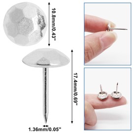 YuGtcen Upholstery Tacks, Decorative Nails Thumb Tacks Small Metal Upholstery Nails for Wood Upholstery Pins Vintage Furniture Tacks Unique (11x17mm, Silver, 120pcs)