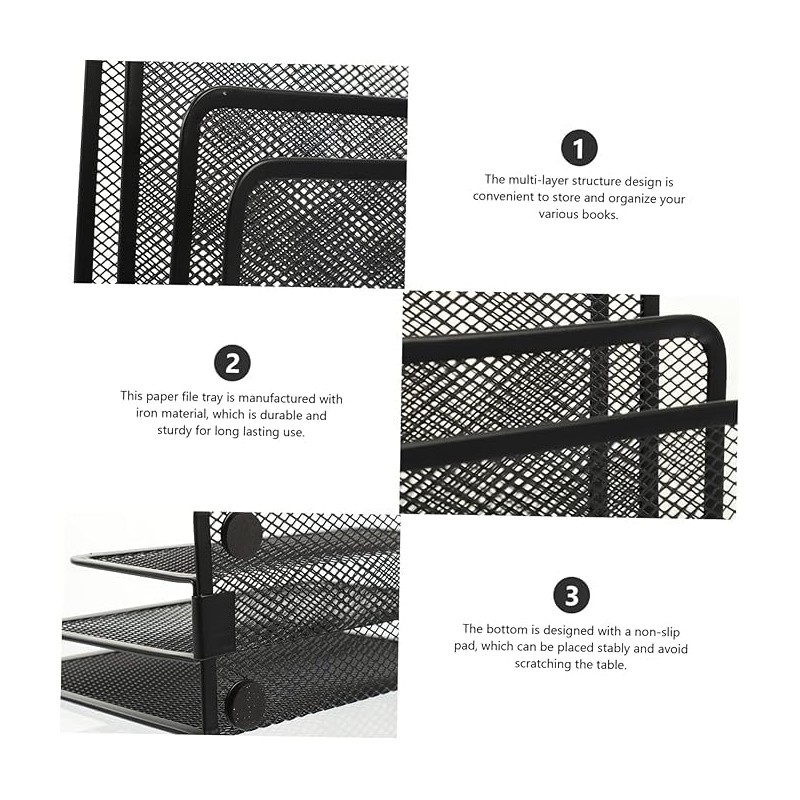 Desk File Holder, 3 Tier Metal Mesh Mail Sorter Magazine