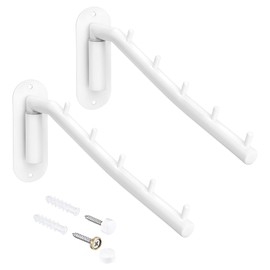 Sumnacon Folding Wall Hanger Rack, Wall Hanger, Wall Hanger, 5 Tiers, Stainless Steel, 180 Degree Adjustable Angle, Space Saving, For Bathroom, Kitchen, Bedroom, Outdoor, White (Set of 2)