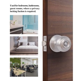 Lanwandeng Interior Door Knobs for Bedroom or Bathroom Keyless, Satin Stainless Steel Privacy Door Locks, Flat Ball Bath/Bed Door Locks