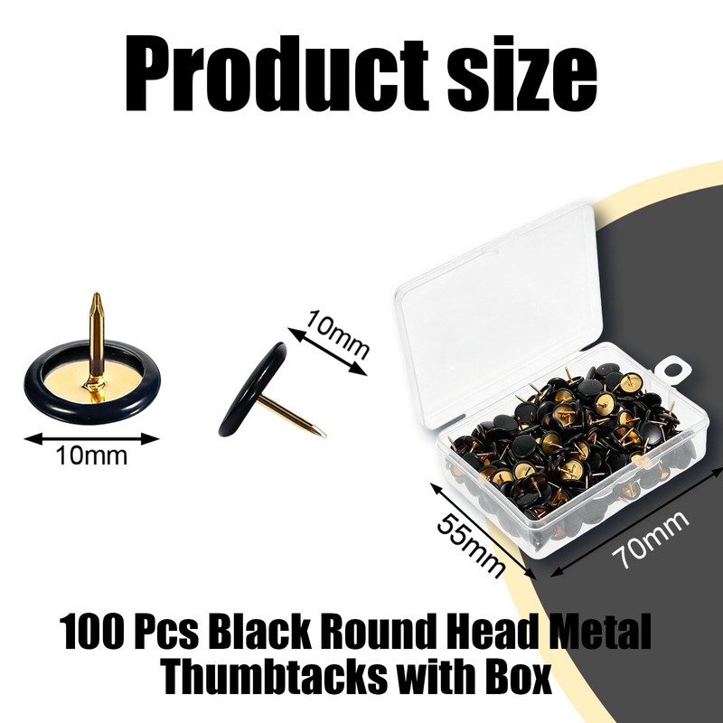 100 Pcs Black Drawing Pins Black Pins Round Head Metal
