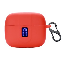 smaate Earbuds Case Compatible with TAGRY X08 Wireless Headphone, Silicon Protective Cover with “S” Shaped Dual Carabiner, with Window for LED Display (Red)