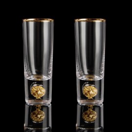 DUJUST Crystal Shot Glasses (2oz), Shot Glass Set Decorated with 24K Gold Leaf Flakes, Cool & Cute Shot Cups, BPA-Free & Lead-Free, Perfect for Décor & Collection, Gift Choices - 2 pcs