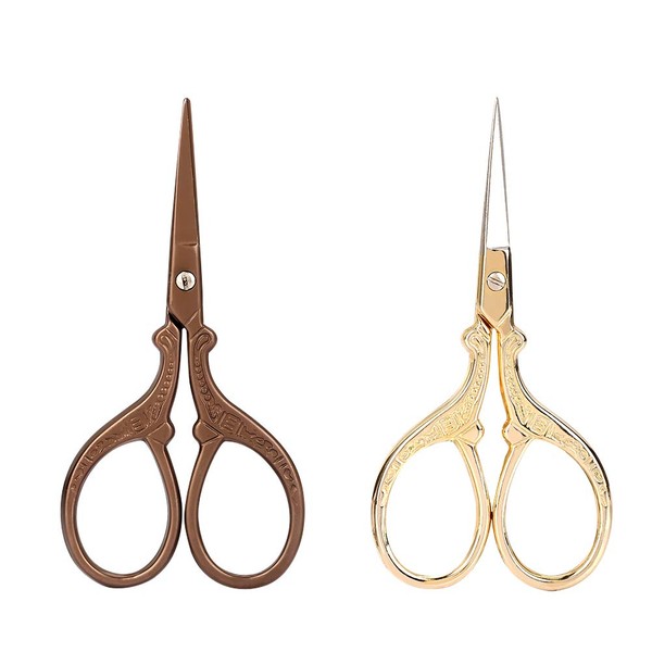 2Pcs Vintage Crane Shaped Stainless Steel Scissors Beauty Makeup Trim for Men Curved Rounded Facial Hair Moustache Nose Hair Beard Trimming