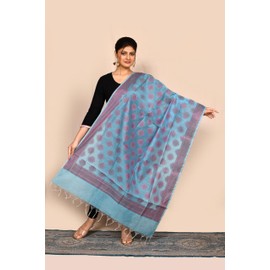 Naveera Banarasi Cotton Dupatta for Women's Zari Embroidered Work, Shawl Scarf Wrap Chuunni (Sky Blue-2)