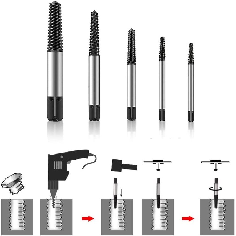 Kiligen 5pcs Damaged Screw Extractor Set, Broken Bolt Remover Drill