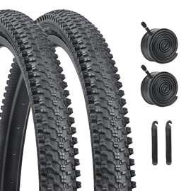 26x1.95 Hybrid Bike Tire,HUIOK Folding Replacement 26 x 1.95 Bike Tire,Cushioned and Comfortable MTB Bicycle tire,Rubber Tires for Hard Roads, Muddy（2 Tires 2 Tubes 2 Levers/Black）