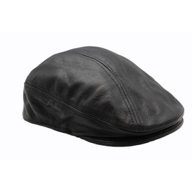 Juzar Tapal Collection Newsboy Hats for Men Leather Ivy Newsboy Flat Cap Cabbie Driving Fishing Hat (US, Alpha, X-Large) Black