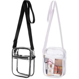 TYXHXTF Pack of 2 Transparent Bags, Crossbody Shoulder Bag, Women's Transparent Shoulder Bag, Small, Waterproof, Stylish Sling Bag, with Adjustable Removable Strap, black