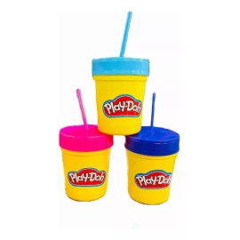 Vaso 6 Vaso De Colores En Forma De Play Do Con Popote, Fiestas