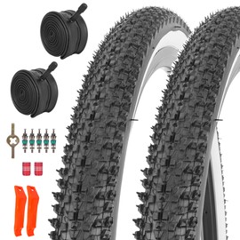 RUHUO 2-Pack 26 x 1.95 Bike Tires & Tubes, 26 Inch Mountain Bike Tires Set, Folding Replacement Bicycle Tires with Tire Levers for Off-Road Bike (Black & White)