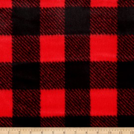 Shannon Minky Luxe Cuddle Buffalo Check Scarlet/Black, Fabric by The Yard