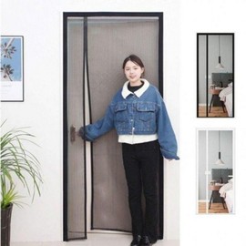 Magnetic Mesh Screen Door for Entryway - Quiet & Easy Installation (Black) White Black/100x220cm