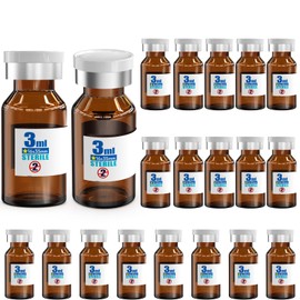 Ks-Tek 20pcs Sterile Empty Vial,Sample Vials with Self Healing Injection Port and Flip Off Cover,Borosilicate Injection Glass Bottle Individually Packing (Amber, 3 ml)