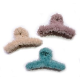 Plush Hair Claw Clips,Big Hair Clips For Thick Hair,Hair Clips For Women Hair Accessories,Large Hair Clips For Girls,Cute,Colorful,Fashion,Faux Fur Hair Clips(White+Purple+Blue)