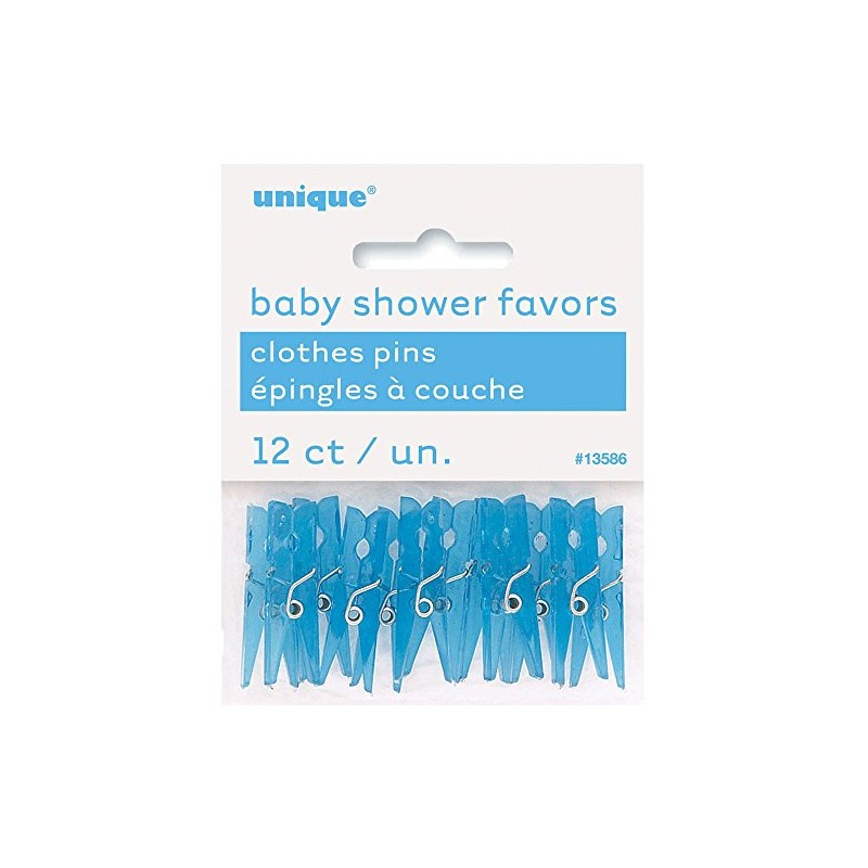 Baby Blue Plastic Clothespin Favors - 12 Pieces, 1.25'' -