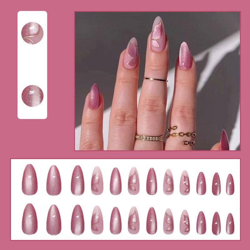 24 Pcs Press on Nails Medium Almond - ZIFANHU Pink